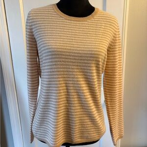 Lord and Taylor 100% Cashmere Sweater - Striped Beige and White - Women’s Medium